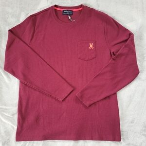 Psycho Bunny Mens XXL Vail Waffle Lounge Long Sleeve Shirt Thermal Crimson NEW